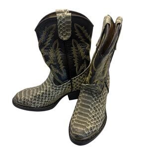Vintage Laredo Boy's Snakeskin Cowboy Boots Size 8.5 Dark Brown Gray White